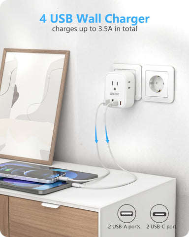 LENCENT 8-in-1 travel adapter suitable for EU devices