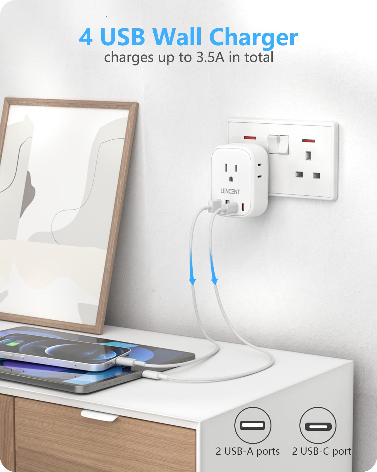 LENCENT compact travel adapter tucked in a bag for on-the-go use