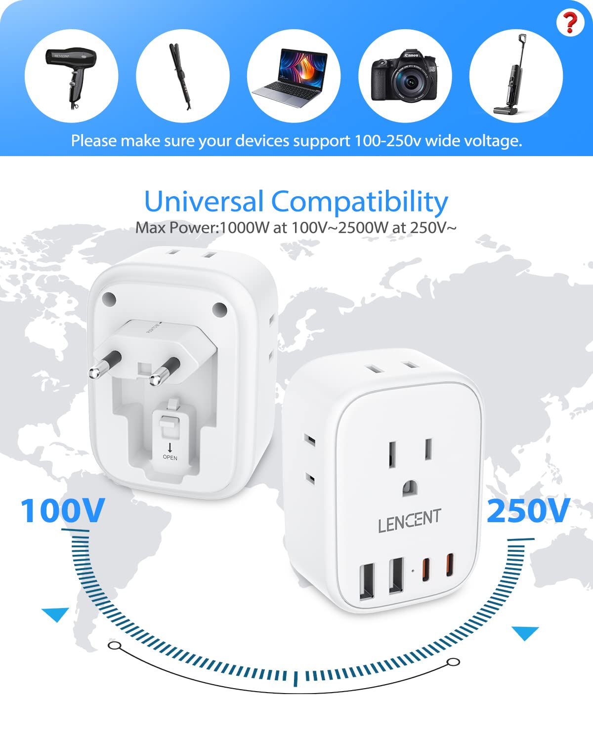 LENCENT compact travel adapter lightweight at 4.2 oz