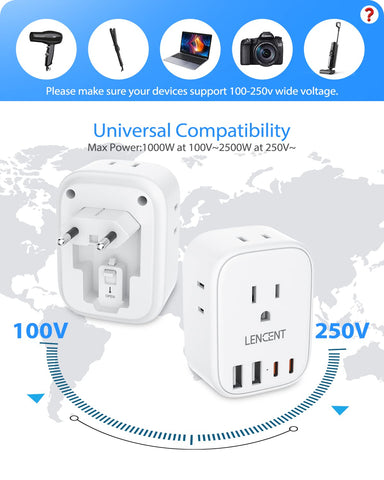 LENCENT compact travel adapter lightweight at 4.2 oz