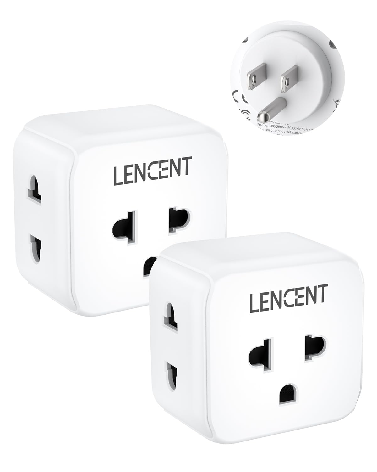 LENCENT EU to US plug adapter shows compact 3-outlet design for travel