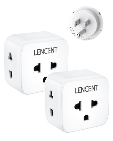 LENCENT EU to US plug adapter shows compact 3-outlet design for travel