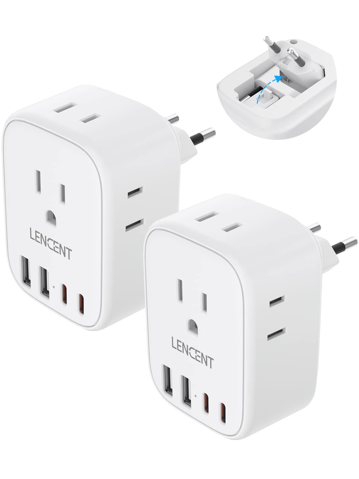 LENCENT Europe travel plug adapter foldable for compact packing