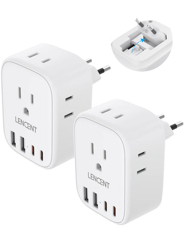 LENCENT Europe travel plug adapter foldable for compact packing