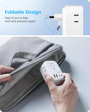 LENCENT 8-in-1 adapter powers four outlets and four USB ports simultaneously.