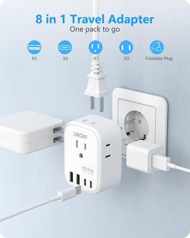 LENCENT foldable plug design reduces bulk and protects surfaces.