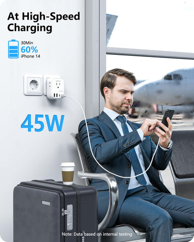 LENCENT 45W USB-C PD port charges laptops quickly on the go.
