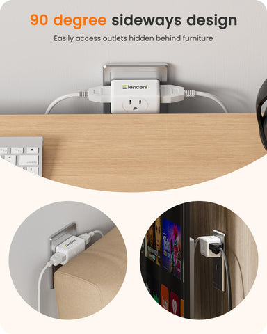 LENCENT wall outlet adapter near hotel wall, non-blocking design.