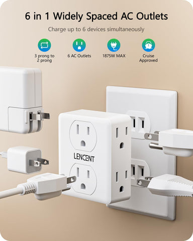 LENCENT sideway outlets showcase space-saving design for clutter-free desks and cabinets.