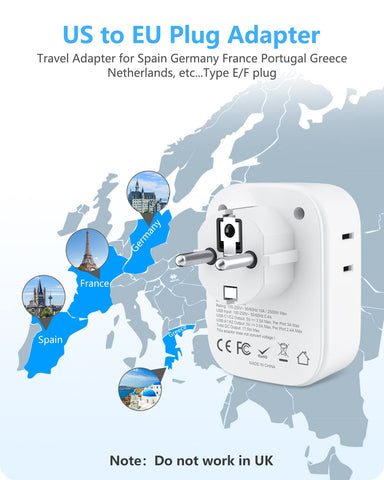 Compact LENCENT adapter fits neatly in luggage for easy Europe travel.