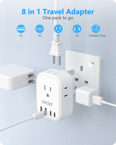 LENCENT Type G grounded plug suitable for UK travel