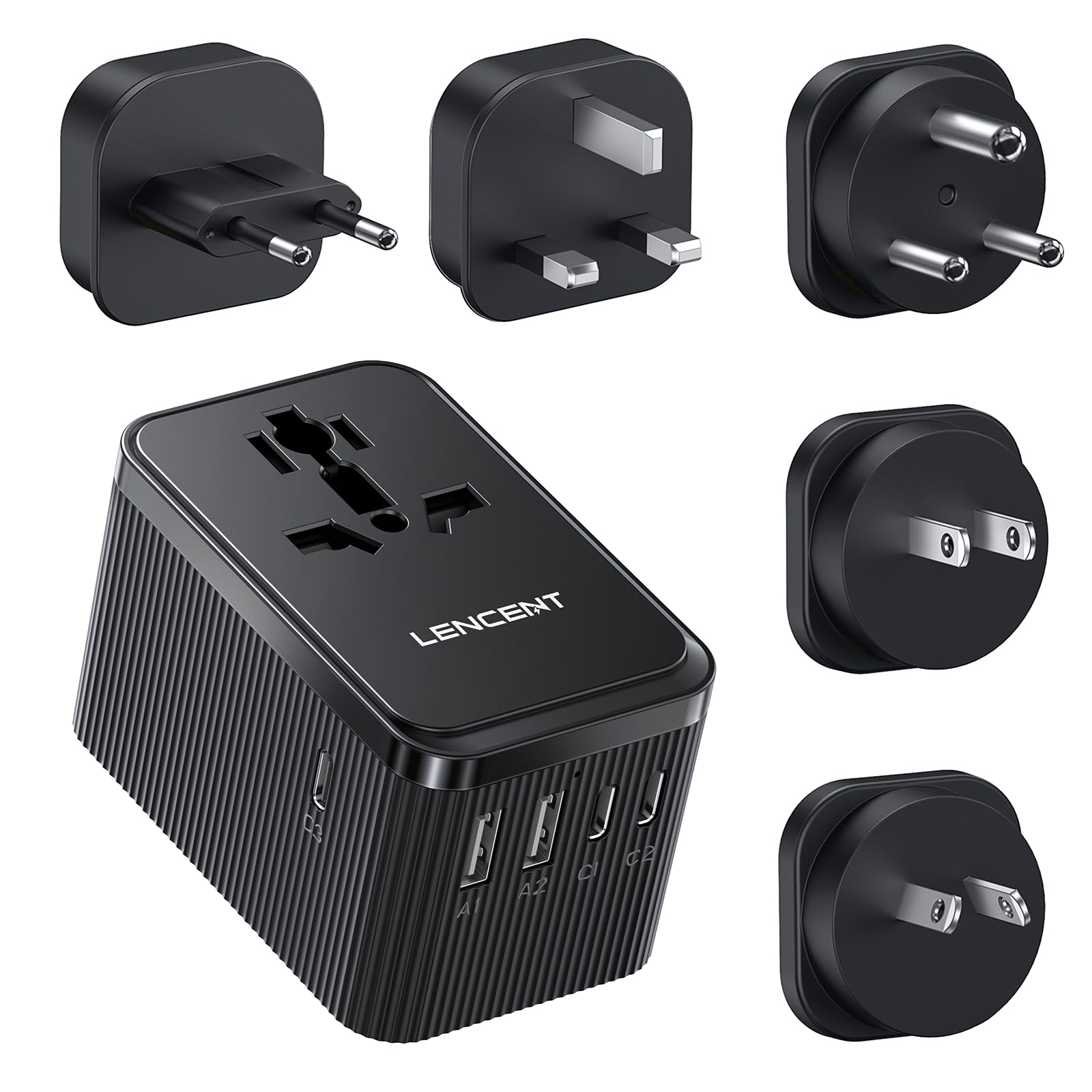 LENCENT universal travel adapter front view showing global compatibility for travelers