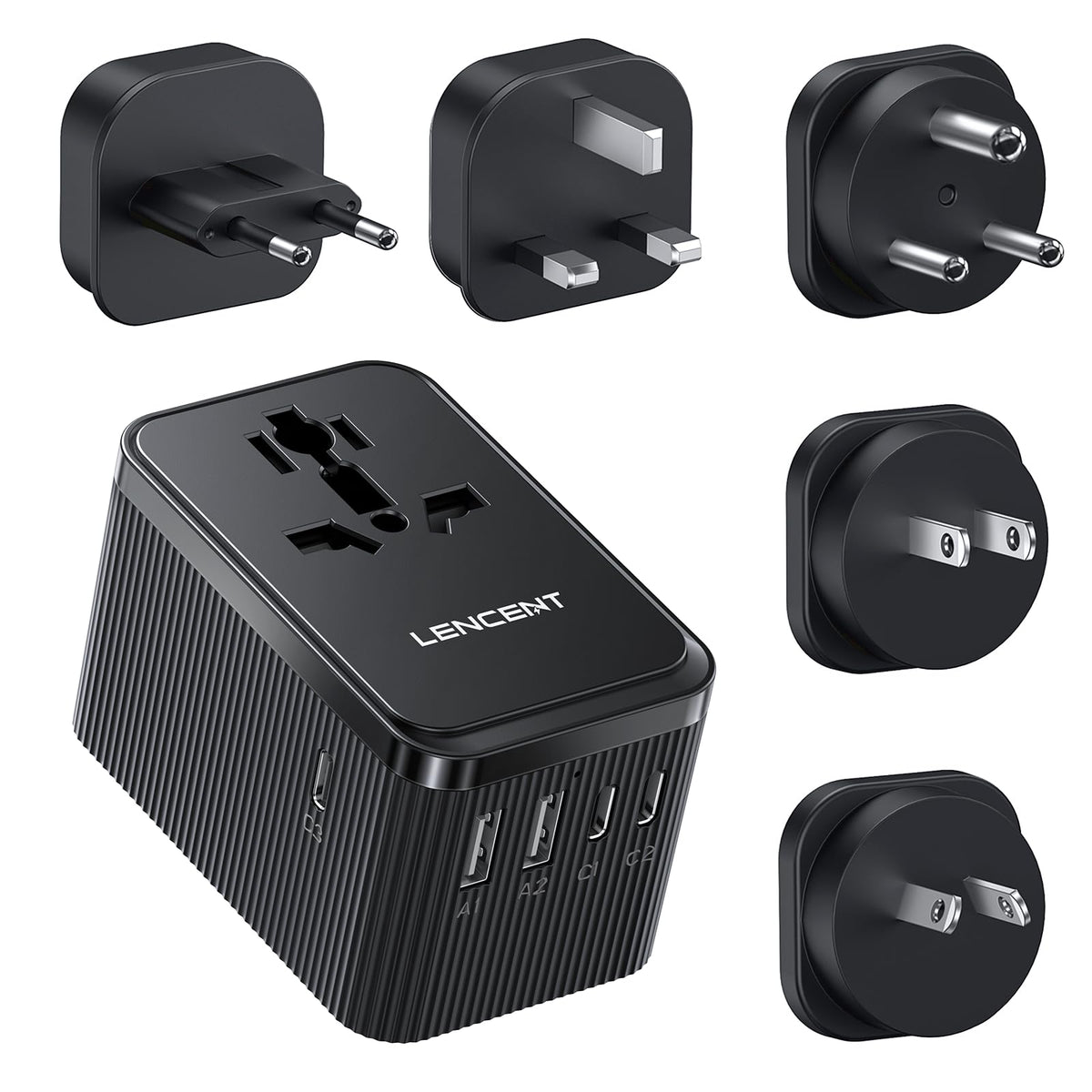 LENCENT universal travel adapter front view showing global compatibility for travelers