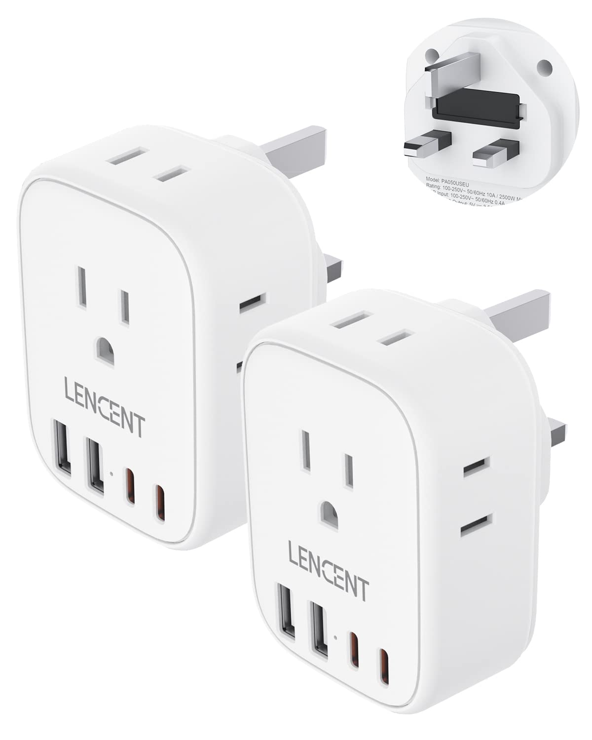 LENCENT travel adapter front view showing compact design for multi-device charging