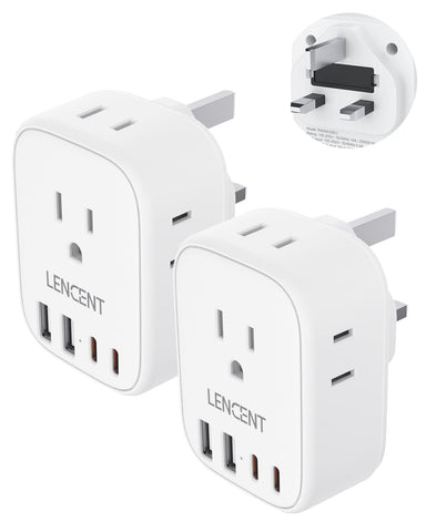 LENCENT travel adapter front view showing compact design for multi-device charging