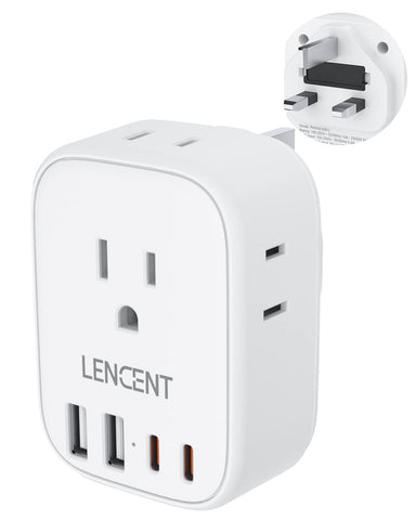 LENCENT US-to-UK travel adapter outlet with four ports for versatile charging