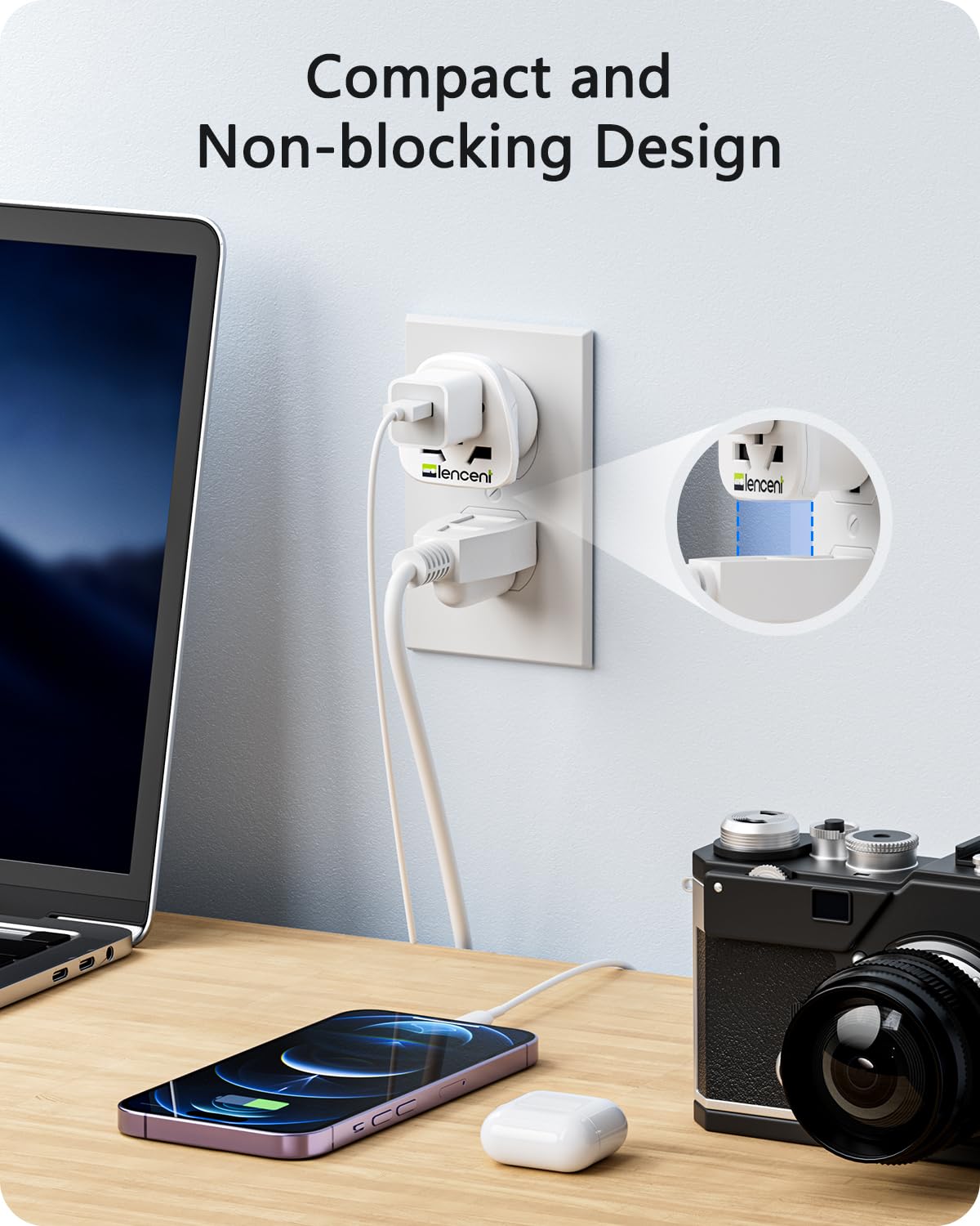 LENCENT World-to-US adapter ideal for hotels and guests traveling with multiple devices.