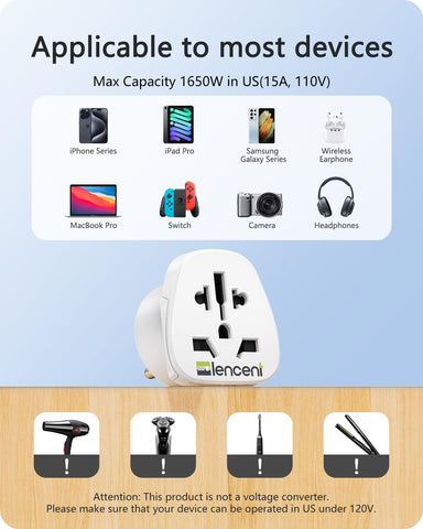 LENCENT World-to-US adapter fits Italy L plugs for US use.