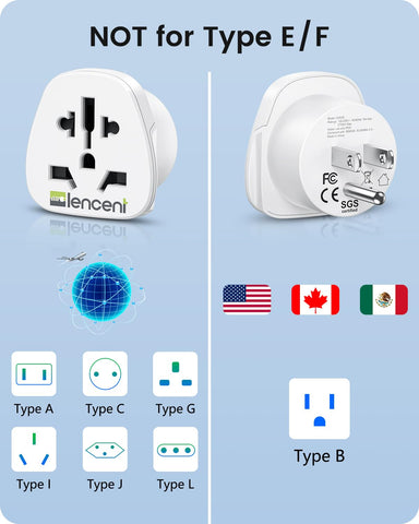 LENCENT World-to-US adapter supports UK plugs for charging in the US.