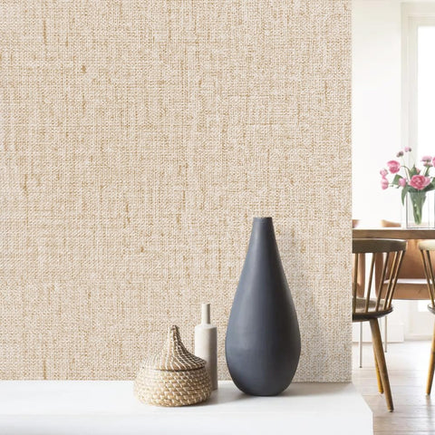 Lenify beige grasscloth with grid-back for precise cuts and measurements.