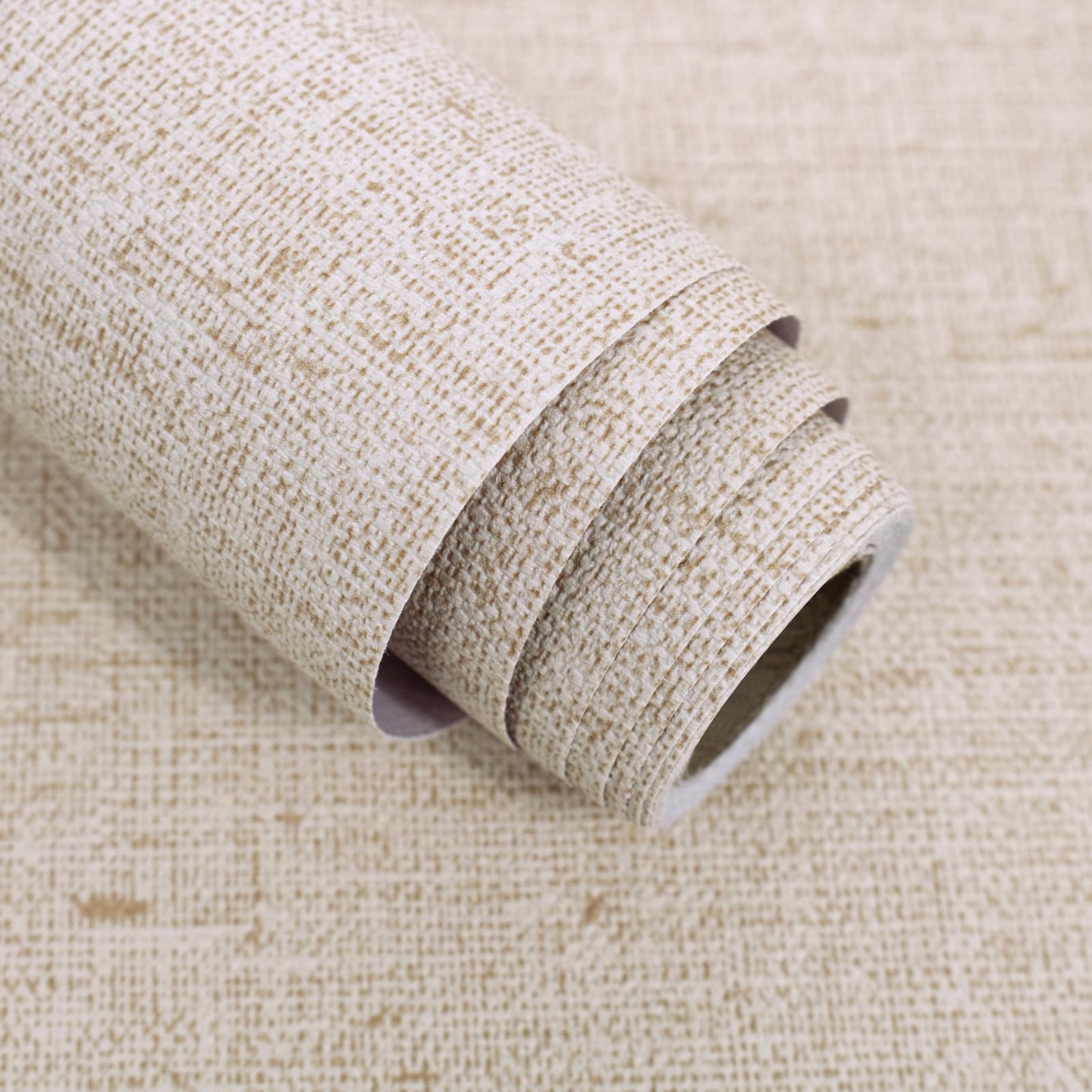 Lenify beige grasscloth wallpaper with peel-stick backing for quick, mess-free installation.