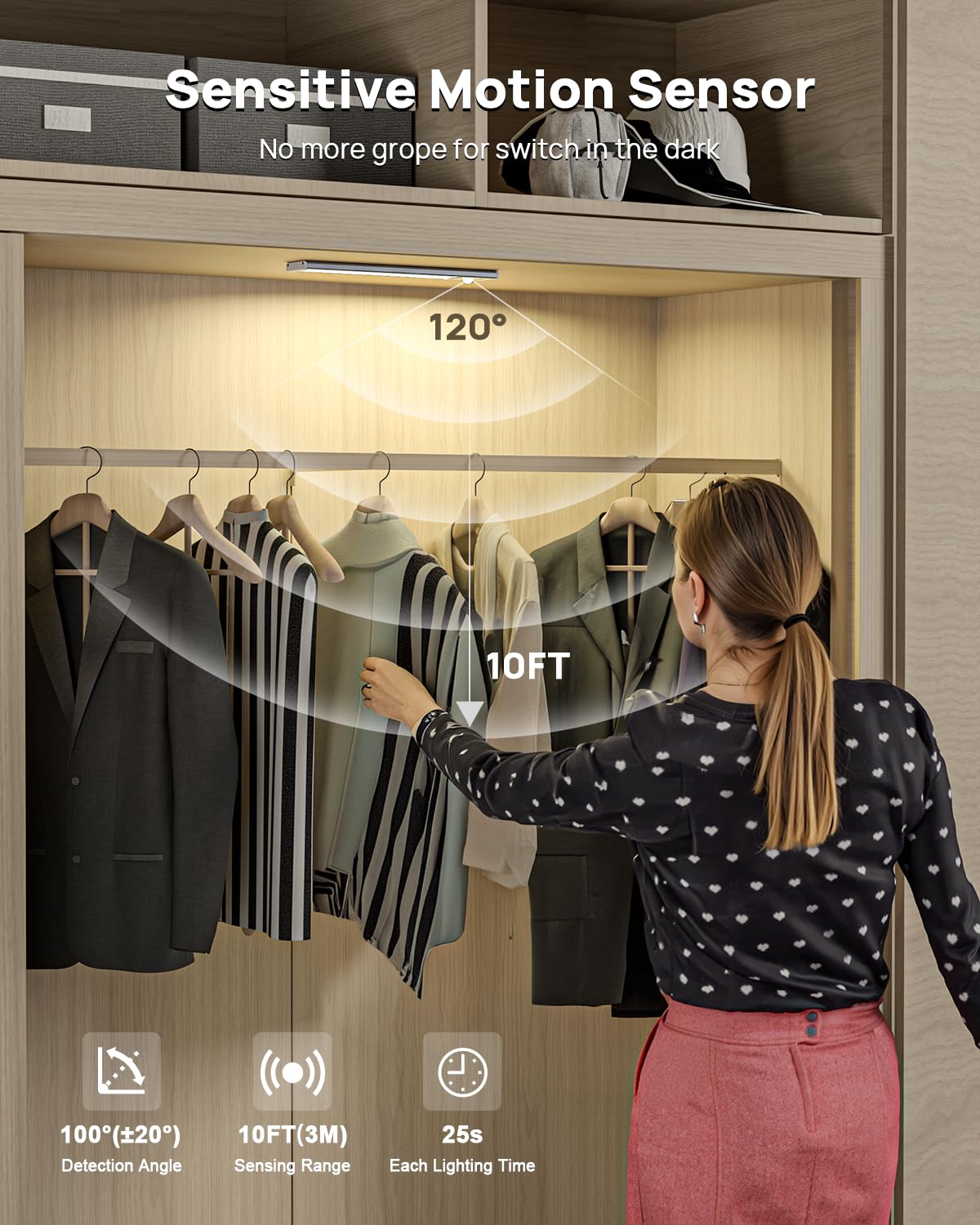 LENOMA closet light with motion sensor automatically illuminates dark spaces