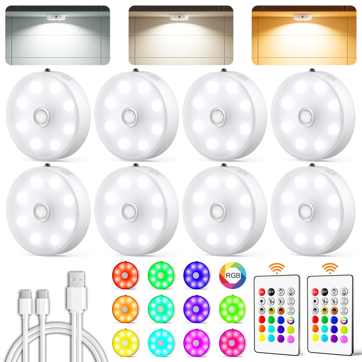 LENOMA puck light with remote control showing easy on/off and dimming.