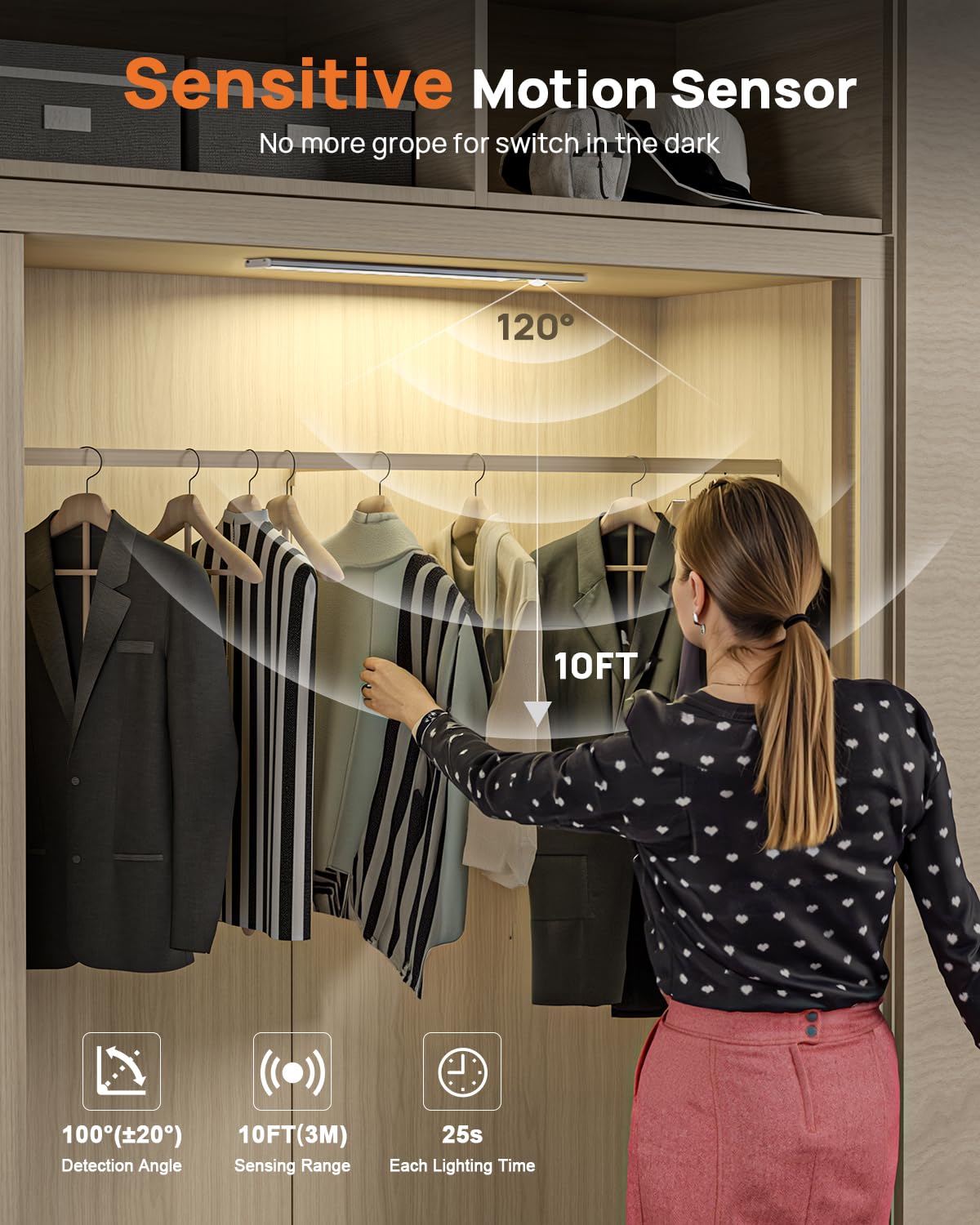 LENOMA wardrobe light in auto mode with remote for easy closet lighting.