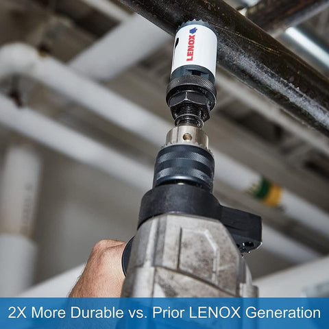 Lenox hole saw with thicker walls to resist wear during heavy-duty jobs.