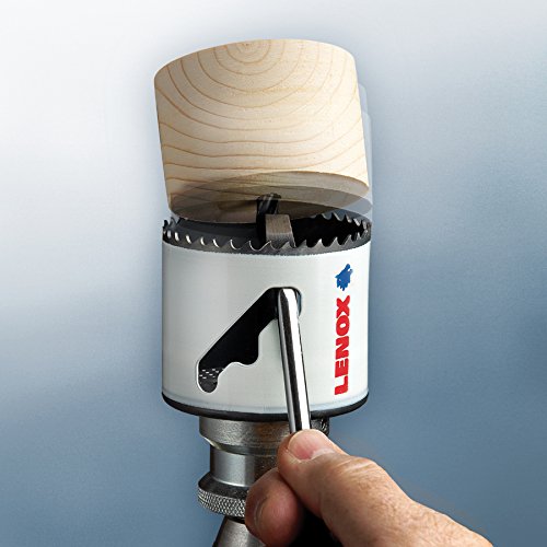 Lenox Hole Saw Kit with T3, plug removal system demonstrated during use.