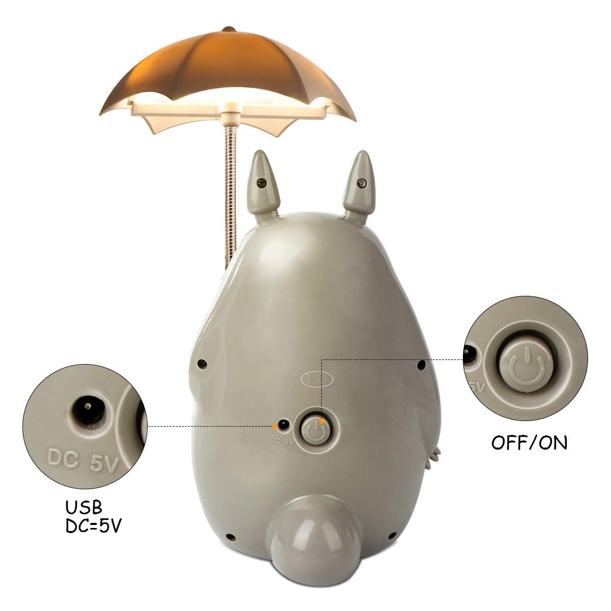 Lenporl BATVOX Totoro USB charging base powers the lamp