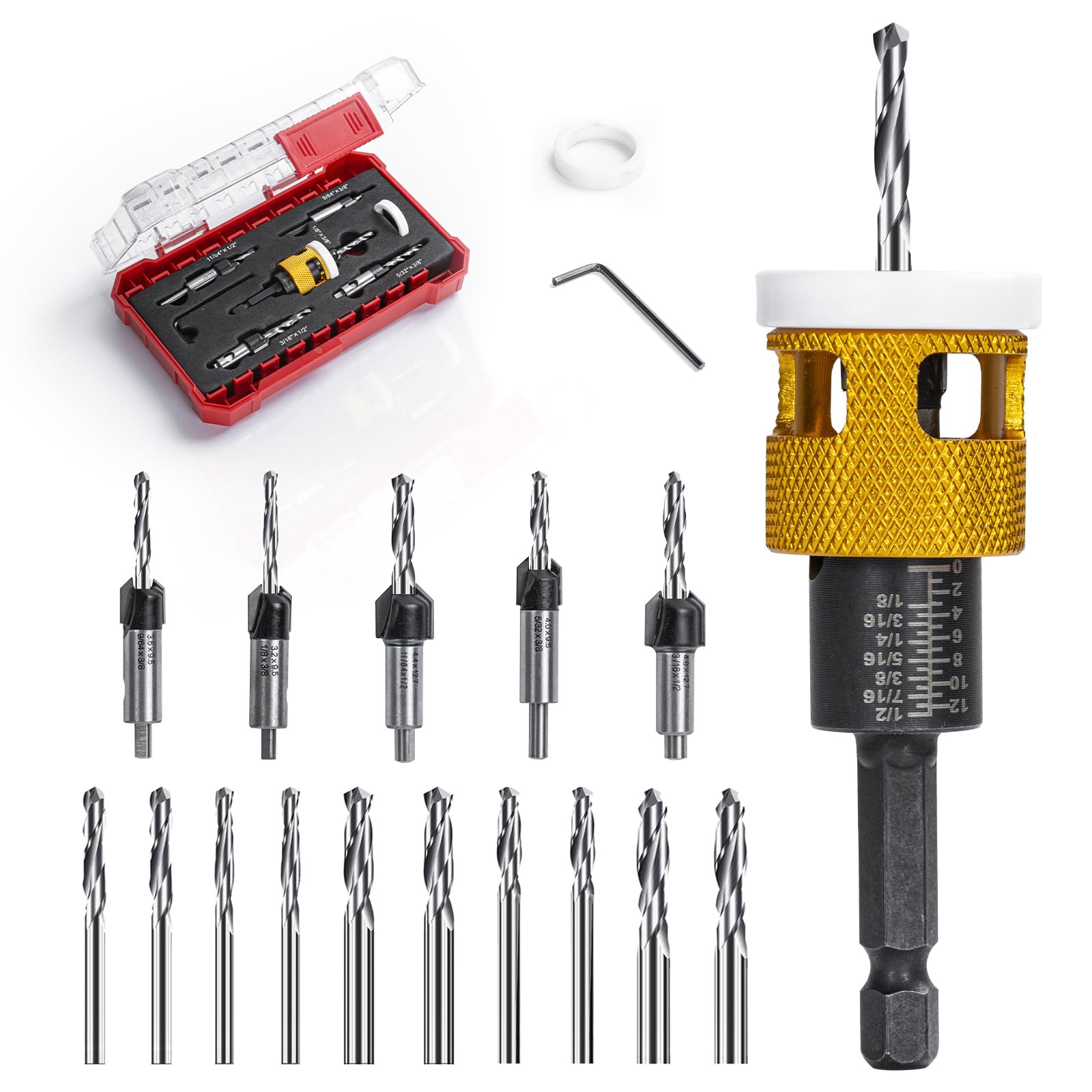 LEOMAUNYX counter-sink drill bit set for wood with precision and storage