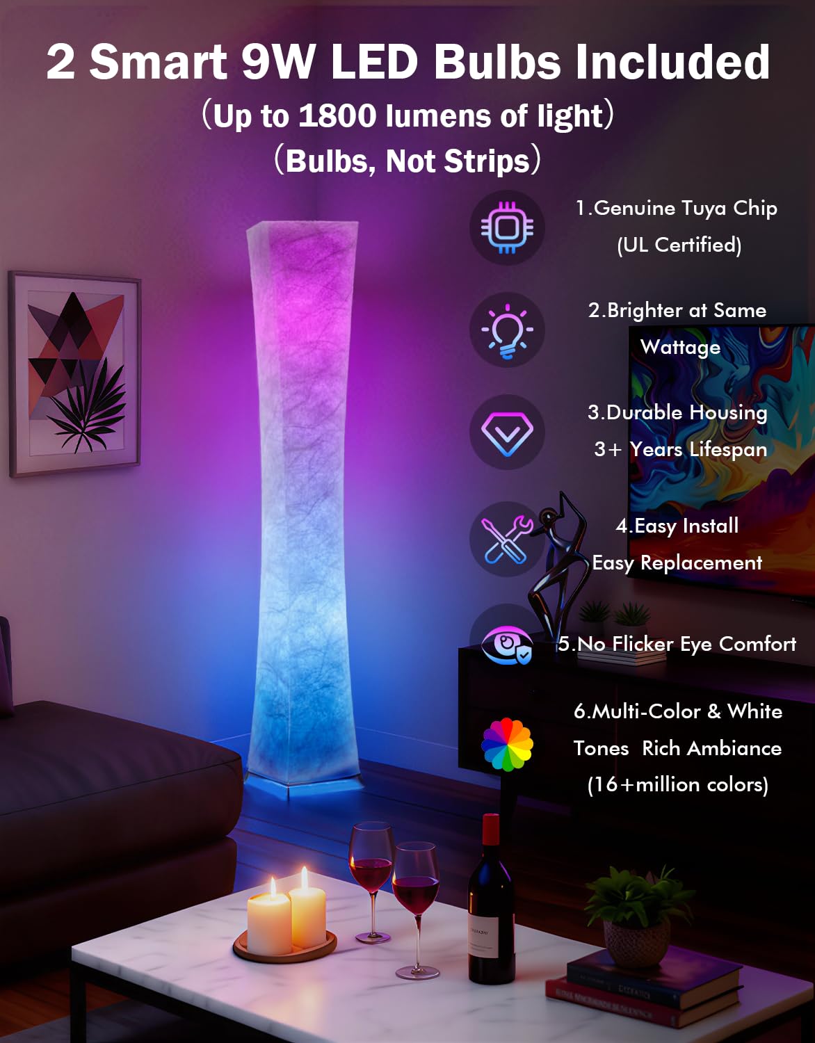 LEONC Design floor lamp remote highlighting convenient operation from anywhere in the room.
