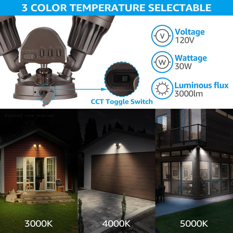 LEONLITE 3CCT security light motion sensor detects activity up to 59 feet.
