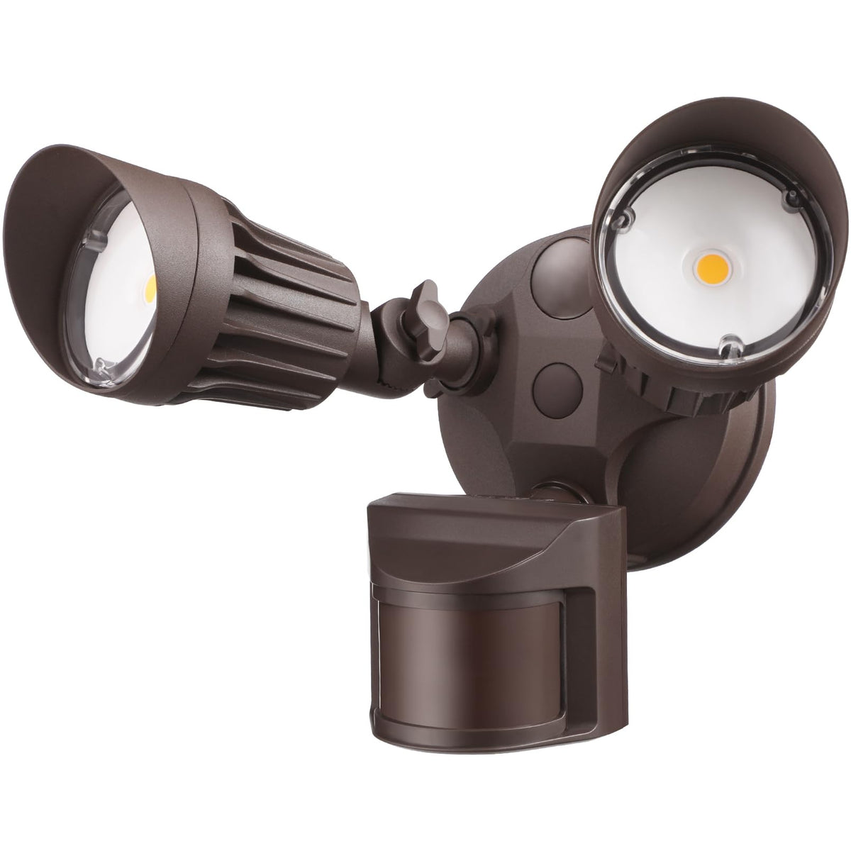 LEONLITE COB LED security light, front view, durable bronze housing for outdoor use.