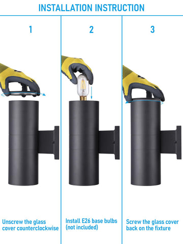 LEONLITE simple three-step installation guide for exterior mounting.