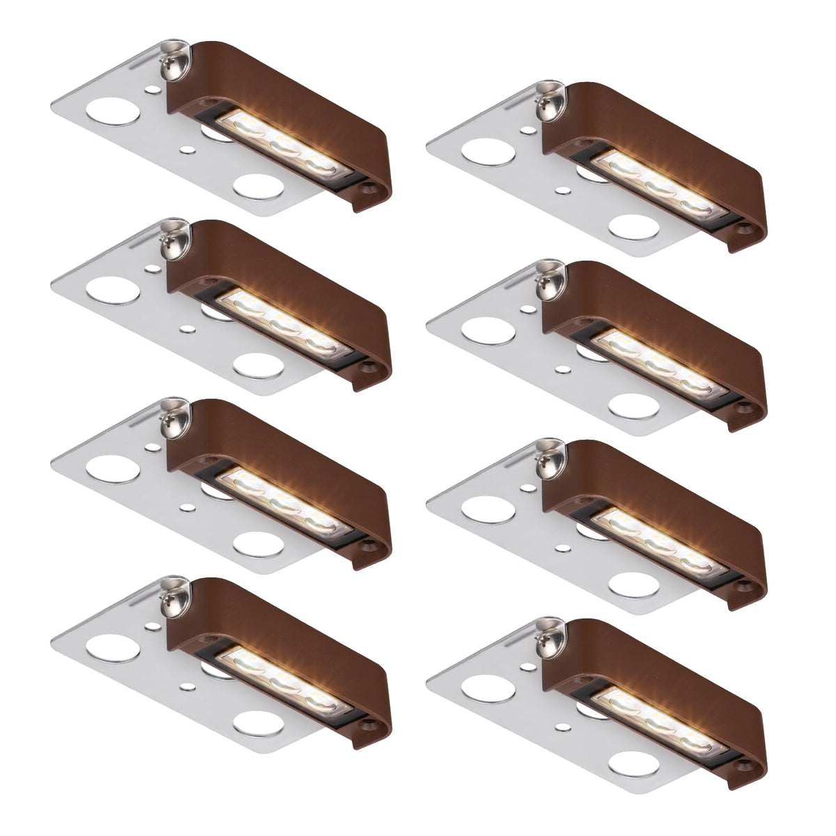 LEONLITE hardscape lights 8-pack viewed at angle for versatile outdoor lighting.