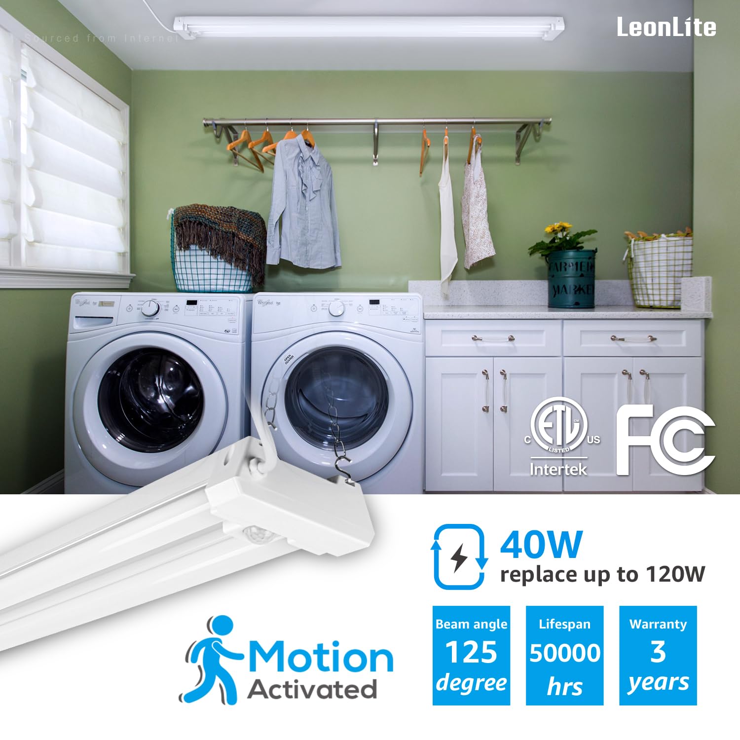 LEONLITE plug-in linkable shop light showing extendable coverage for larger spaces