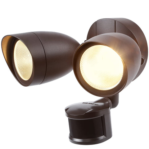 LEONLITE motion sensor flood light front view with bronze finish for curb appeal
