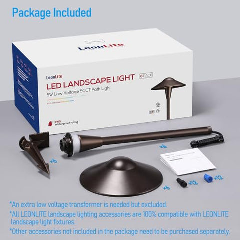 LEONLITE six-pack of pathway lights covers larger walkways.