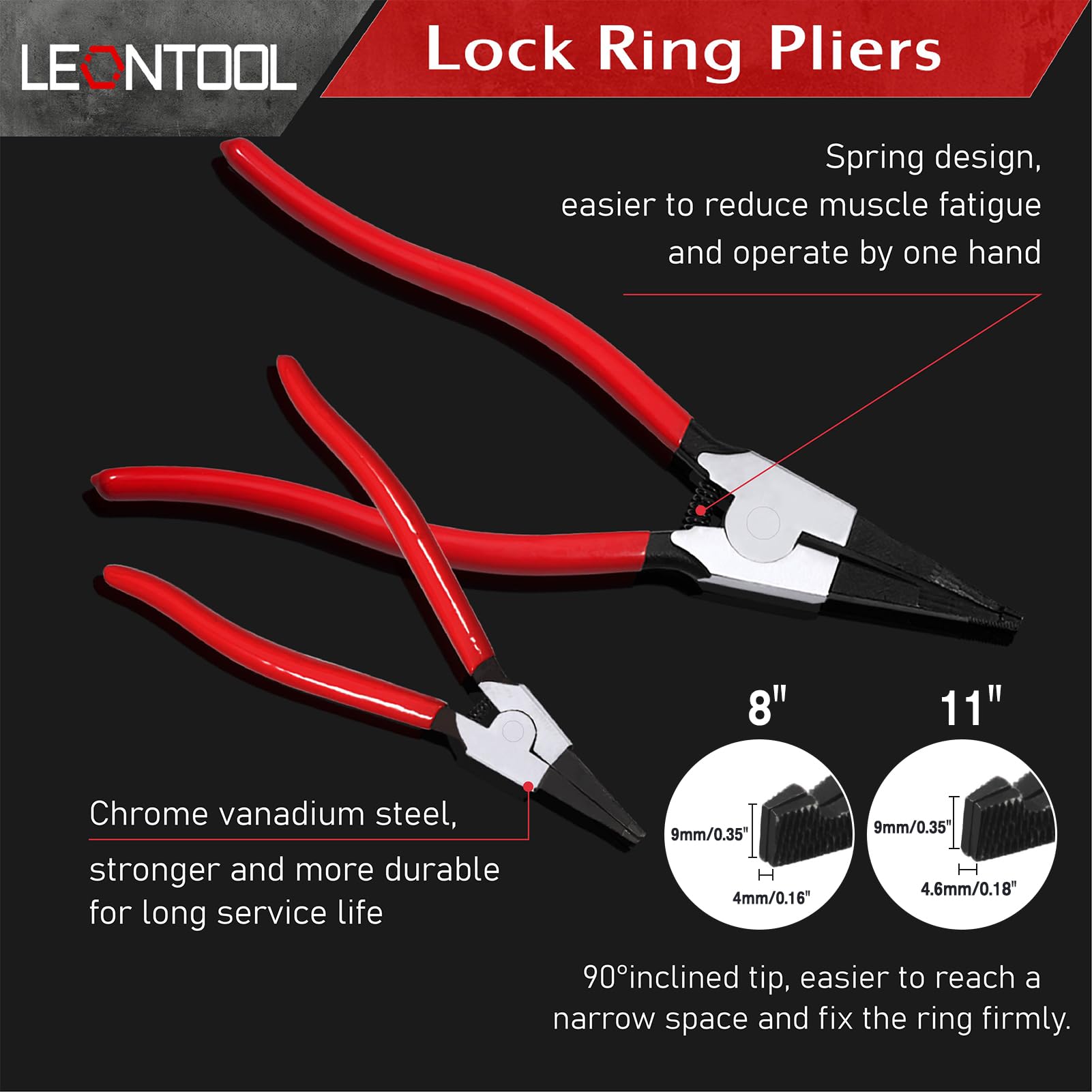 LEONTOOL 11-inch Sirclip pliers reach deeper areas in transfer cases