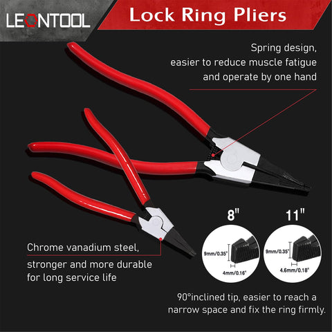 LEONTOOL 11-inch Sirclip pliers reach deeper areas in transfer cases