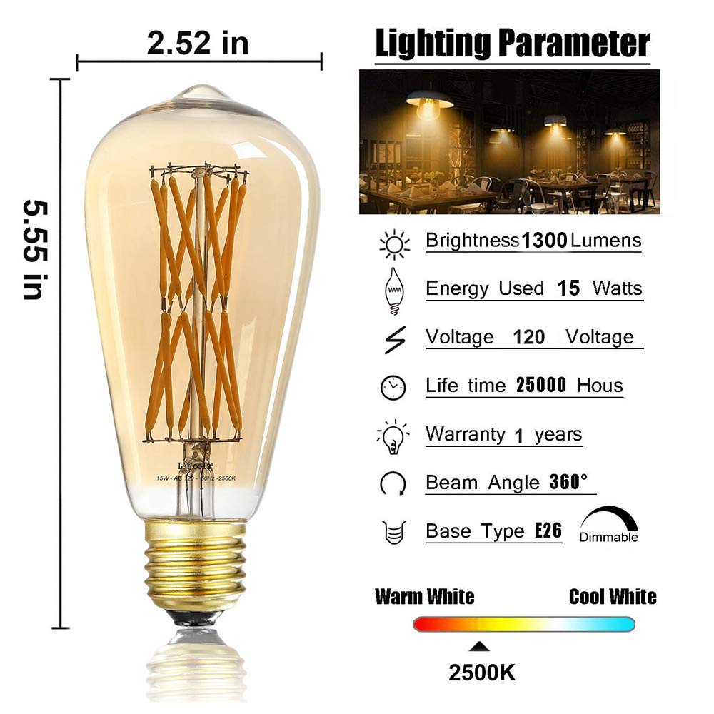 Leools 1300 lumens amber Edison bulb used in dining spaces