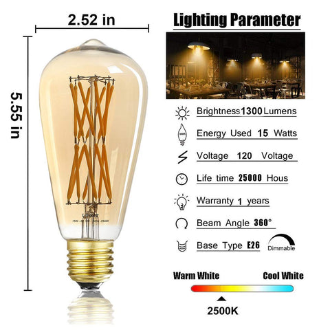 Leools 1300 lumens amber Edison bulb used in dining spaces