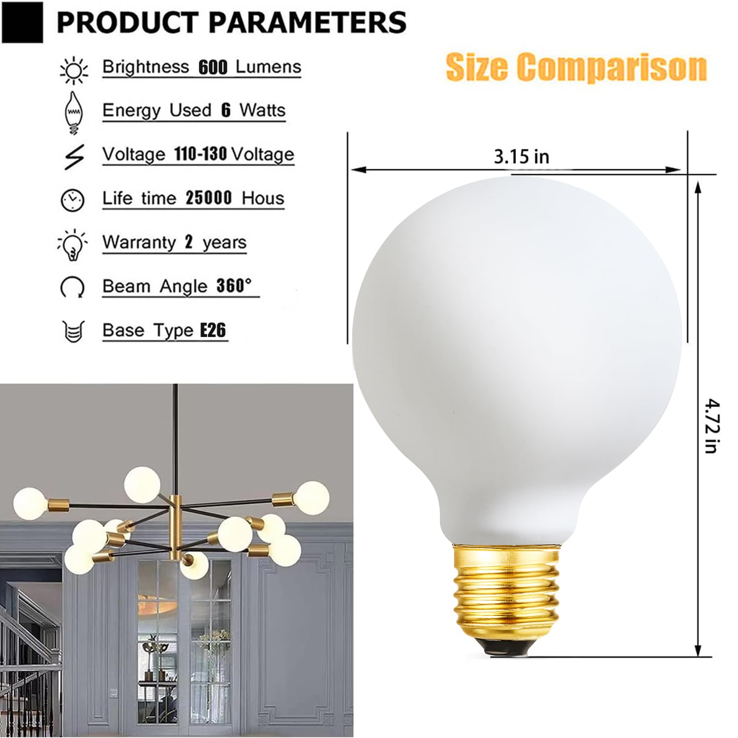 Leools 60W equivalent 6W LED globe for ceiling fans and chandeliers