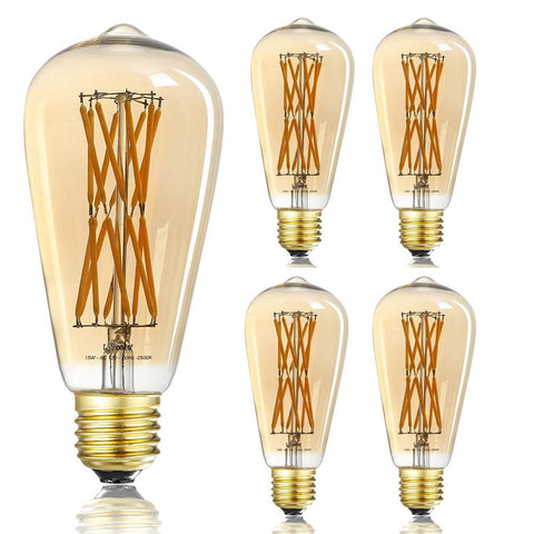Leools amber glass Edison bulb front view shows warm ambient lighting