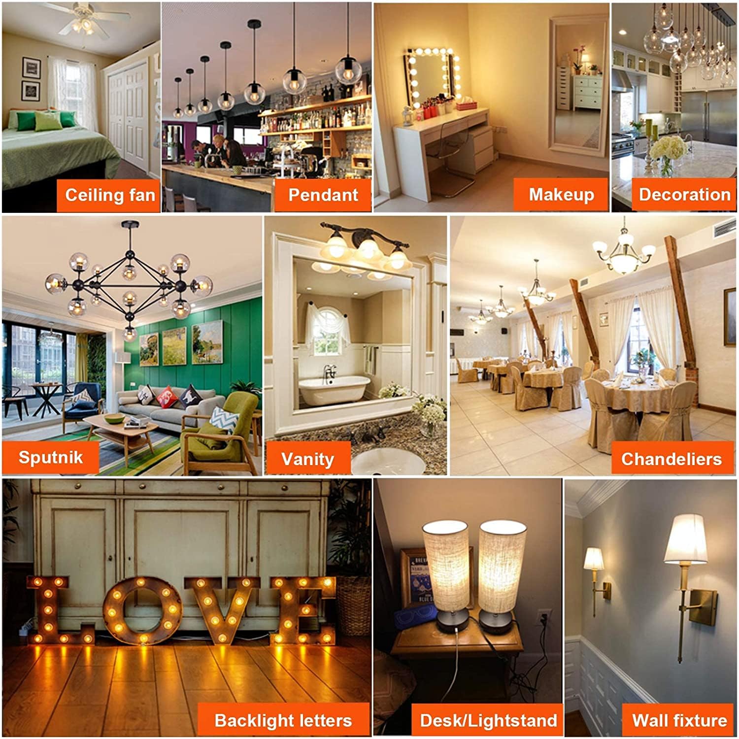 Leools easy-install E26 amber bulb fits most fixtures