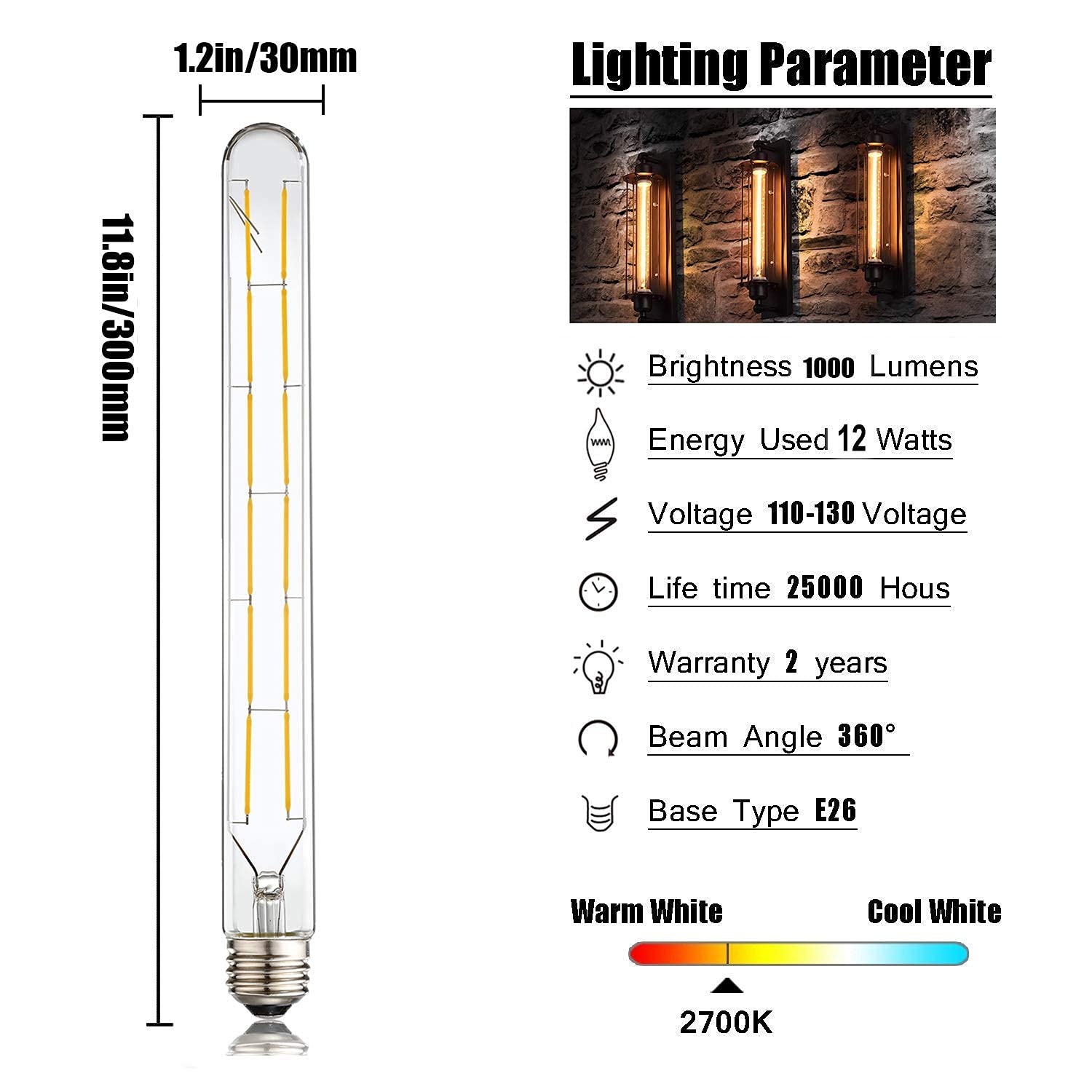 Leools Edison style LED bulb, dimmable, delivers 1000 lumens for adjustable ambiance.