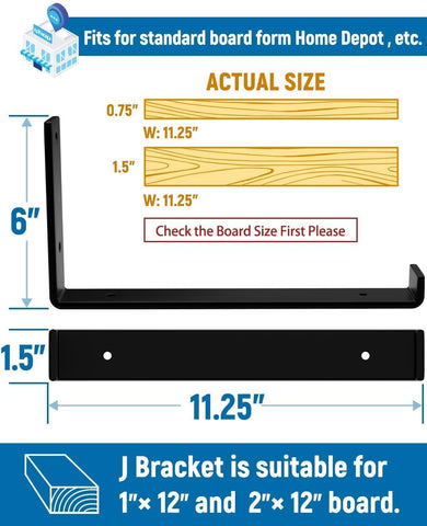 LEOPO 12-inch shelf brackets dimensions, precise fit for 11.25 x 6 x 1.5 inches