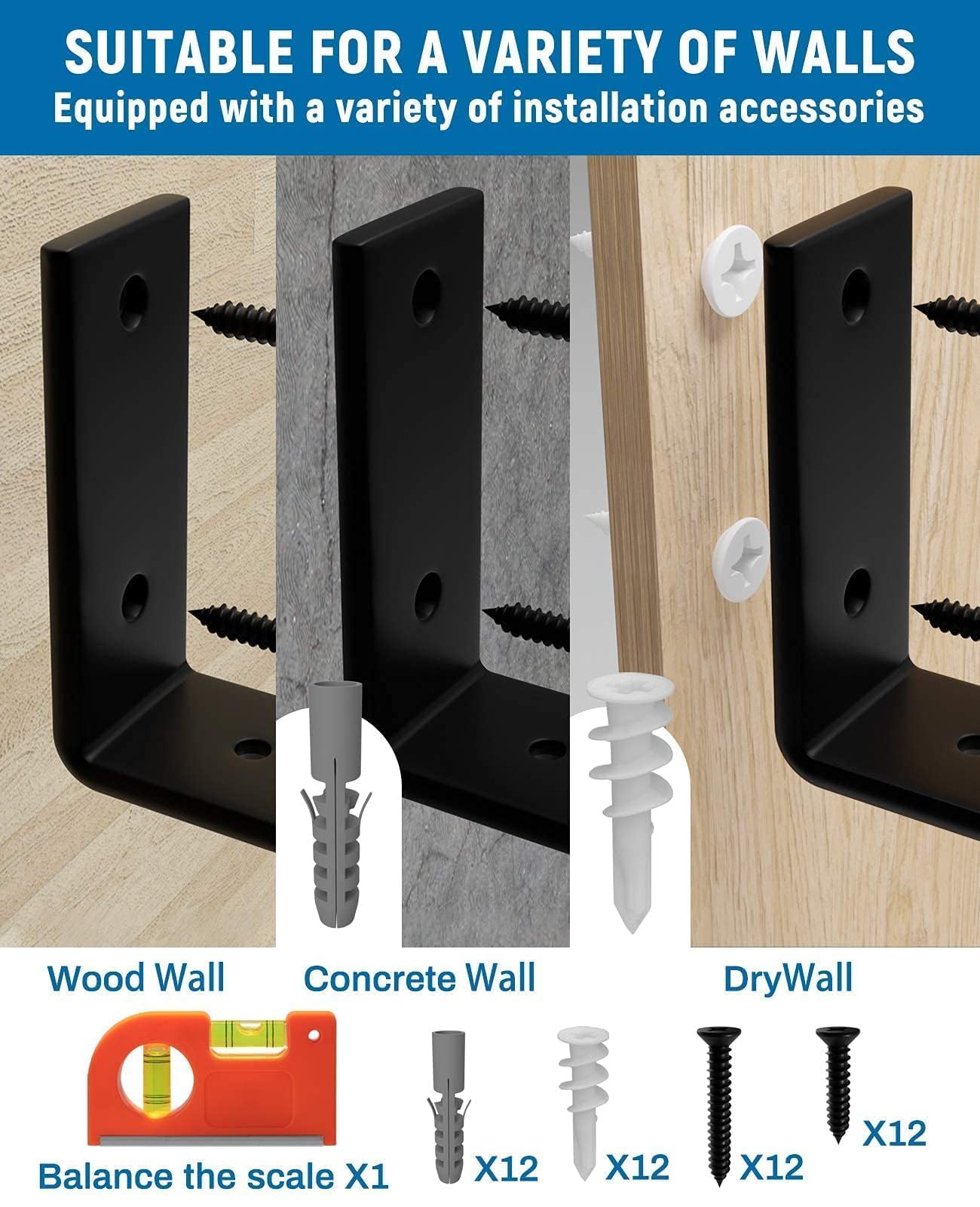 LEOPO 12-inch shelf brackets installed in a kitchen display